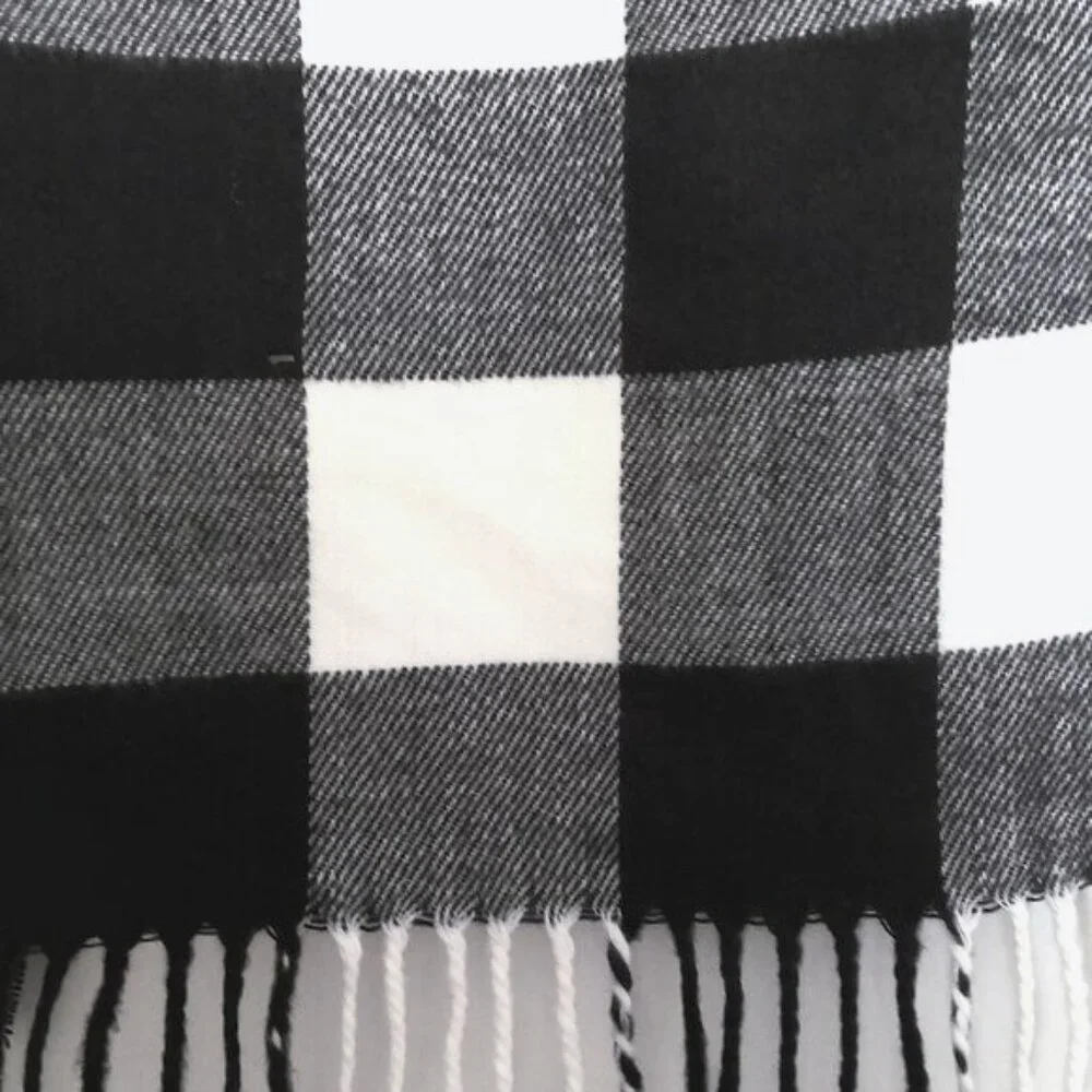 New Janice Apparel Plaid Scarf Black & White Fringe Italy Design Viscose NWT